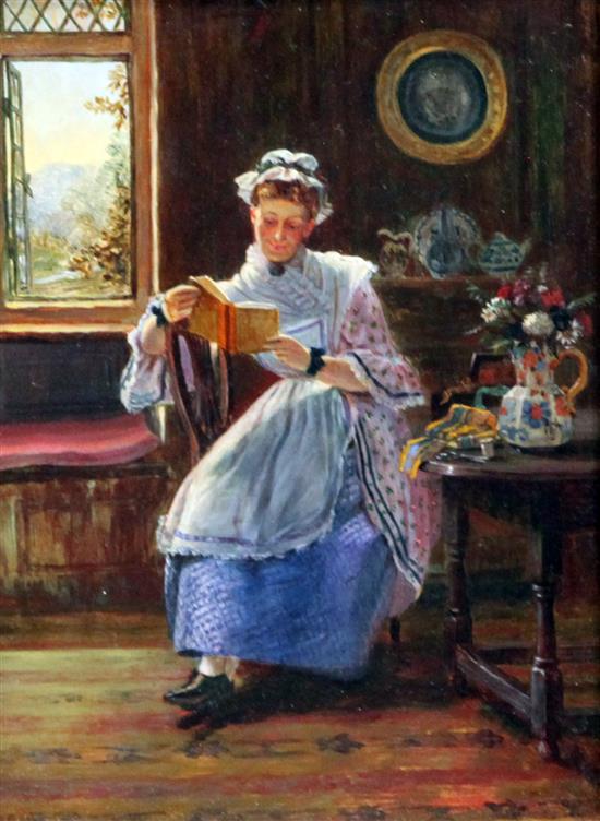 John Edward Soden (fl. 1861-1887) Afternoon Read, 7.5 x 5.5in.